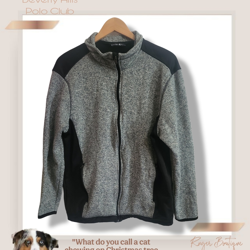 🌿Beverly Hills Polo Club Mens Large Gray Black Full Zip Jacket - Picture 10 of 11